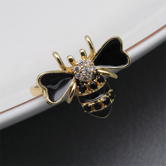 Luxurious Animal Bear Copper Plating Inlay Zircon Gold Plated Open Rings
