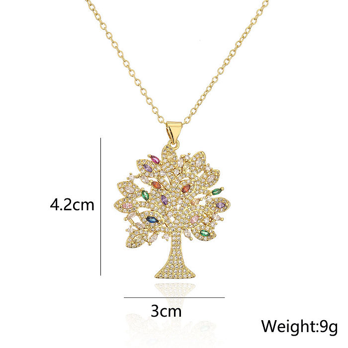 Collar con colgante de diosa en forma de árbol de circón de oro de 18 quilates de cobre a la moda