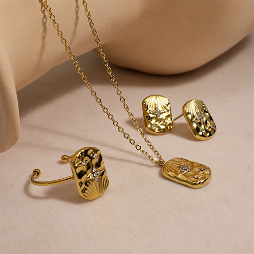 مجموعة مجوهرات نسائية مربعة من الفولاذ المطلي بالتيتانيوم ومرصعة بأحجار الراين مطلية بالذهب عيار 14 قيراط