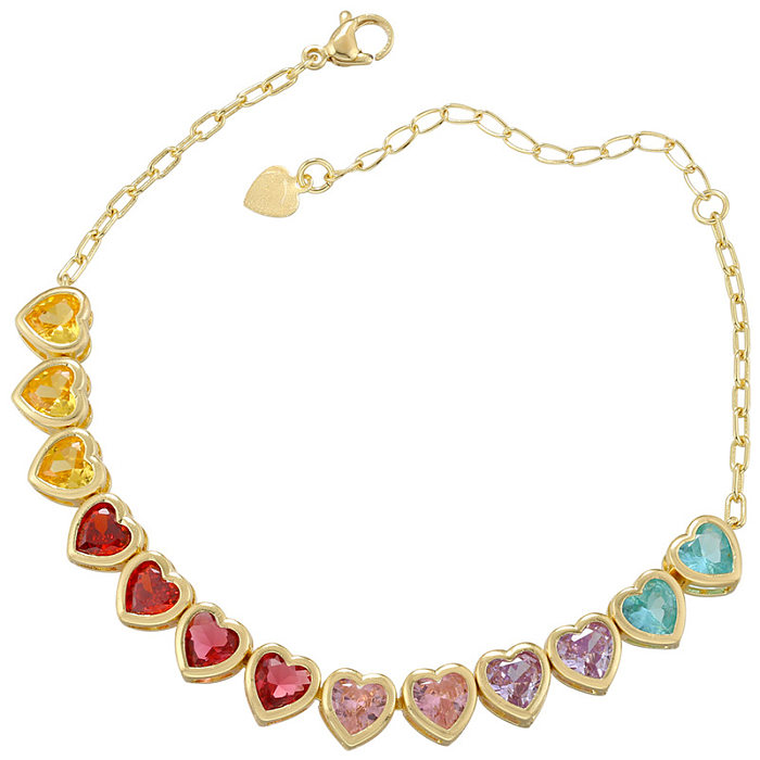 Collar de pulseras de circón con incrustaciones de cobre en forma de corazón de estilo simple