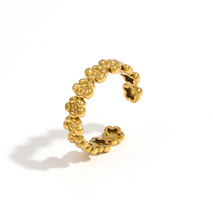 Casual estilo clássico cor sólida chapeamento de aço inoxidável oco anéis abertos banhados a ouro 18K