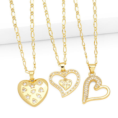 Fashion Simple Style Heart Shape Copper Plating Inlay Zircon 18K Gold Plated Necklace