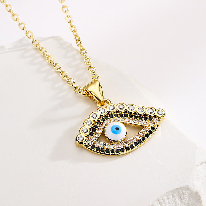 1 Piece Fashion Devil'S Eye Copper Enamel Plating Inlay Zircon Pendant Necklace