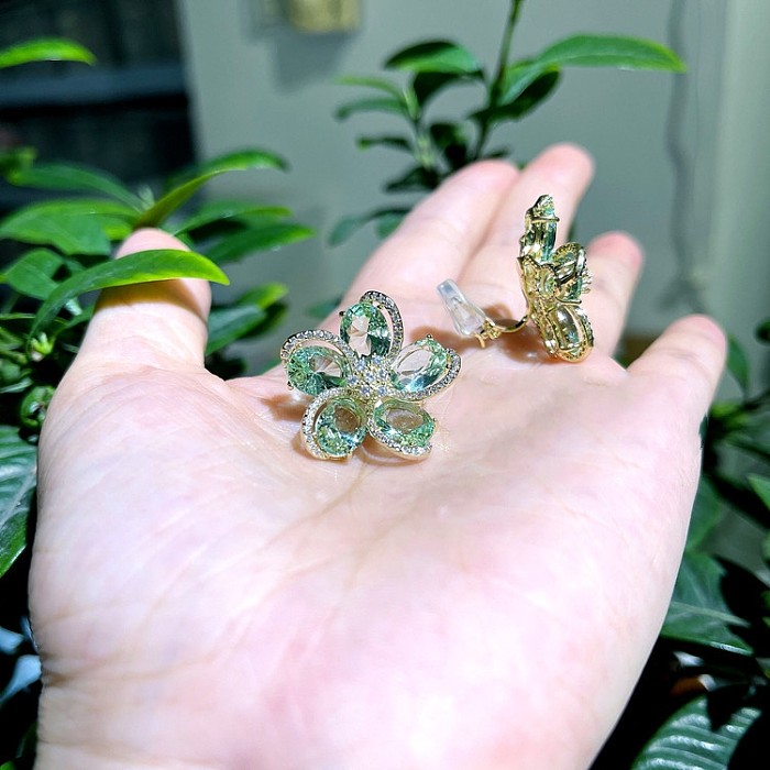 1 Pair Exaggerated Flower Inlay Copper Artificial Crystal Zircon Ear Studs