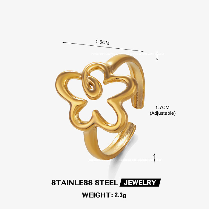 Simple Style Flower Stainless Steel Plating 18K Gold Plated Open Rings