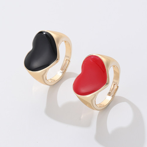 Elegant Streetwear Heart Shape Copper Enamel Open Rings