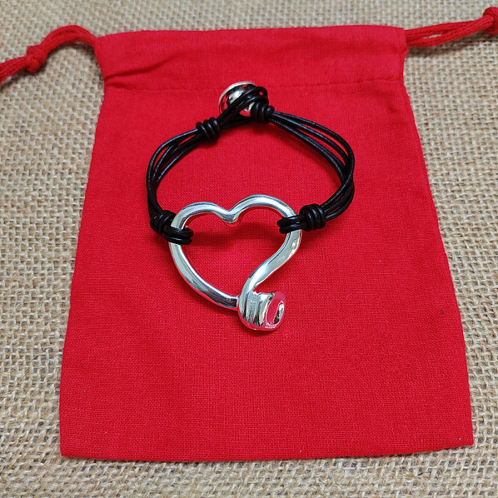 Bracelets patchwork en cuivre et corde en cuir en forme de cœur rétro