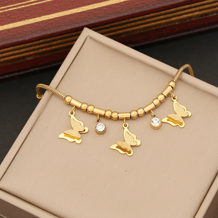 Wholesale Elegant Butterfly Stainless Steel Artificial Diamond Bracelets Earrings Necklace