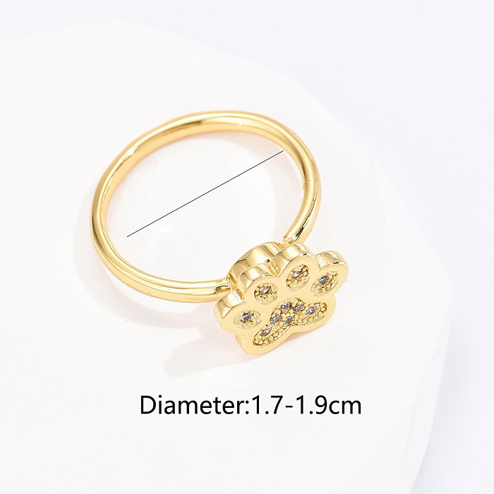 Fashion Paw Print Copper Gold Plated Zircon Open Ring 1 Piece