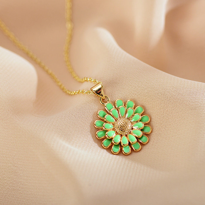 Pastoral Sunflower Copper Enamel Pendant Necklace