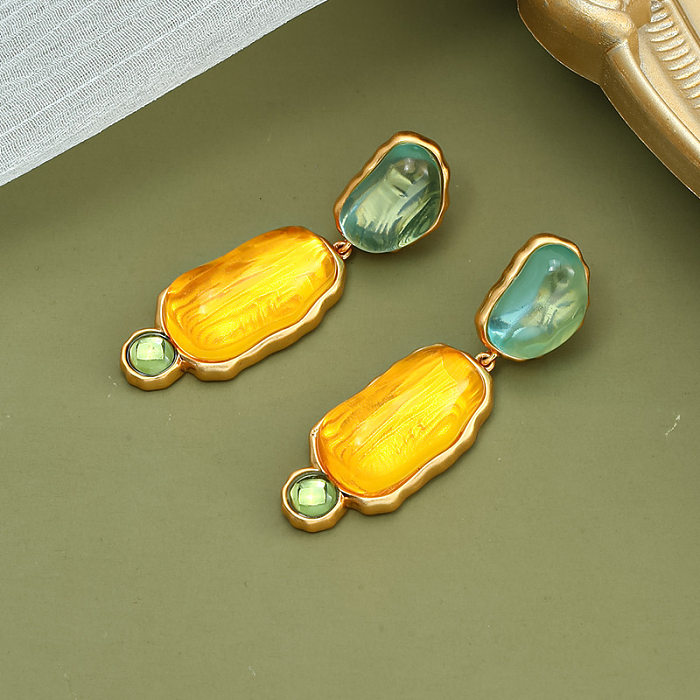 1 Pair Sweet Color Block Inlay Copper Resin Drop Earrings