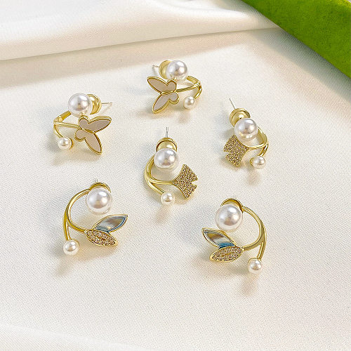 Mode-Schmetterlings-Fischschwanz-Kupfer-Ohrringe legen künstliche Perlen Zirkon-Kupfer-Ohrringe ein