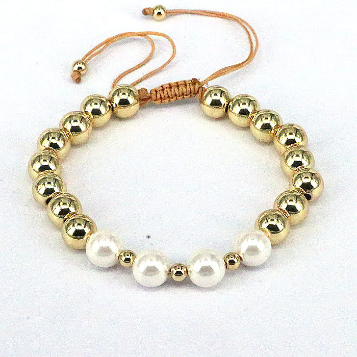 1 pièce de bracelets en cuivre avec perles d'eau douce rondes géométriques à la mode