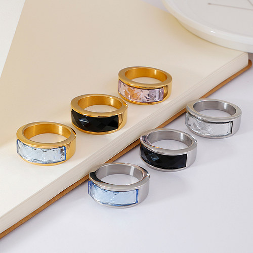 Anéis de lustro de aço inoxidável do zircão do embutimento da cor sólida do estilo simples