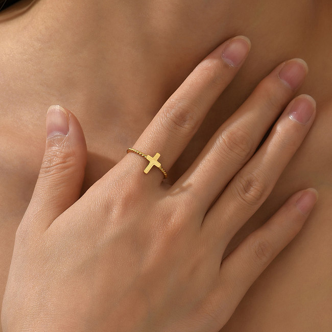 1 Piece Simple Style Cross Stainless Steel Plating Rings