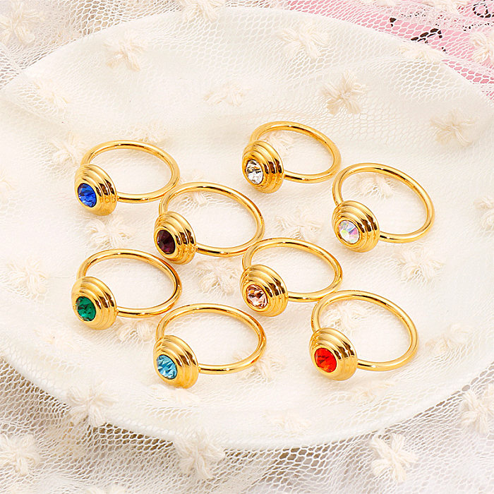Europeu e americano popular grande anel de cauda de vidro moda multicolorido anel de aço inoxidável jóias