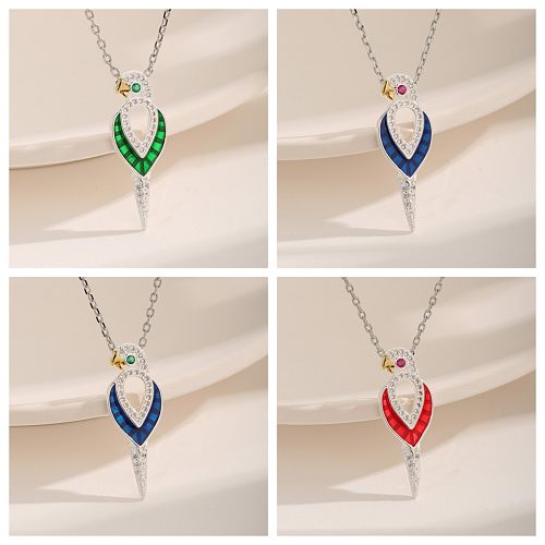Modern Style Woodpecker Water Droplets Copper Plating Hollow Out Inlay Zircon White Gold Plated Pendant Necklace