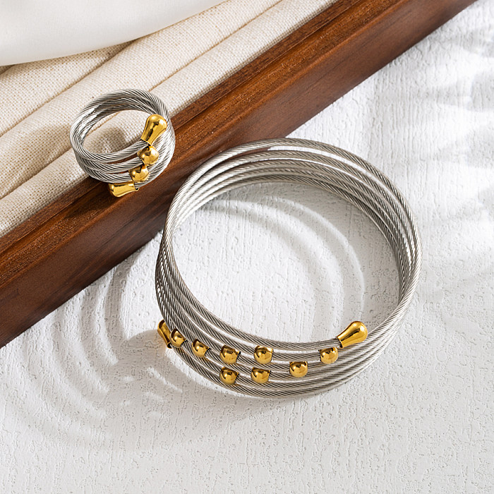 INS Style élégant rond en acier inoxydable couches placage 18K plaqué or anneaux bracelets