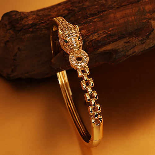 Fashion Leopard Head Copper Inlay Zircon Bangle