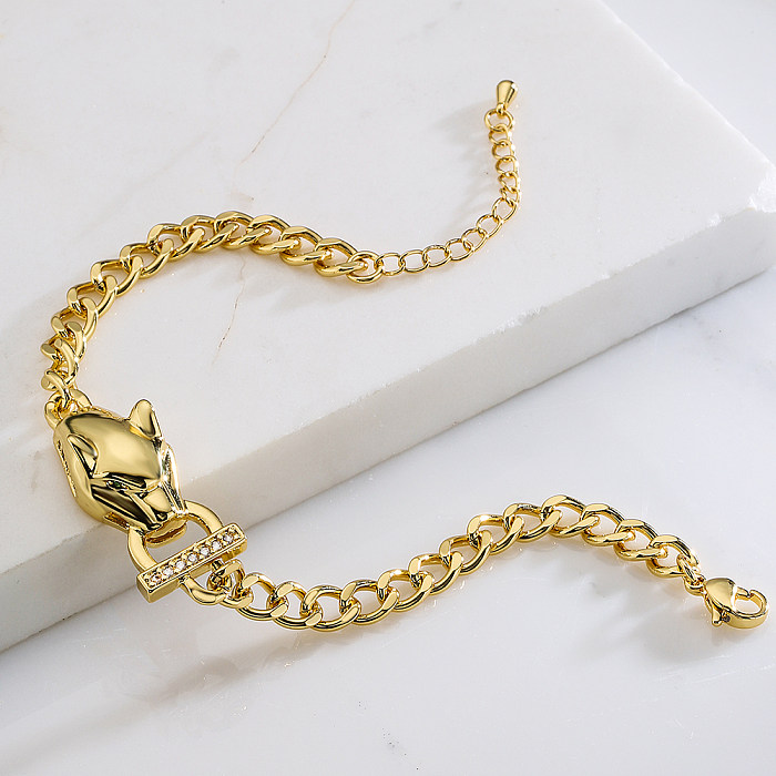 Fashion Animal Leopard Copper Gold Plated Zircon Bracelets 1 Piece