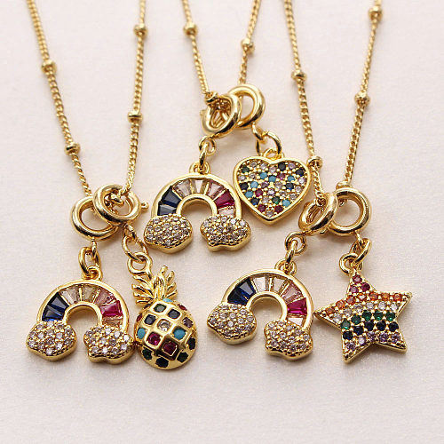 IG Style Casual Rainbow Star Heart Shape Copper Plating Inlay Zircon Gold Plated Pendant Necklace