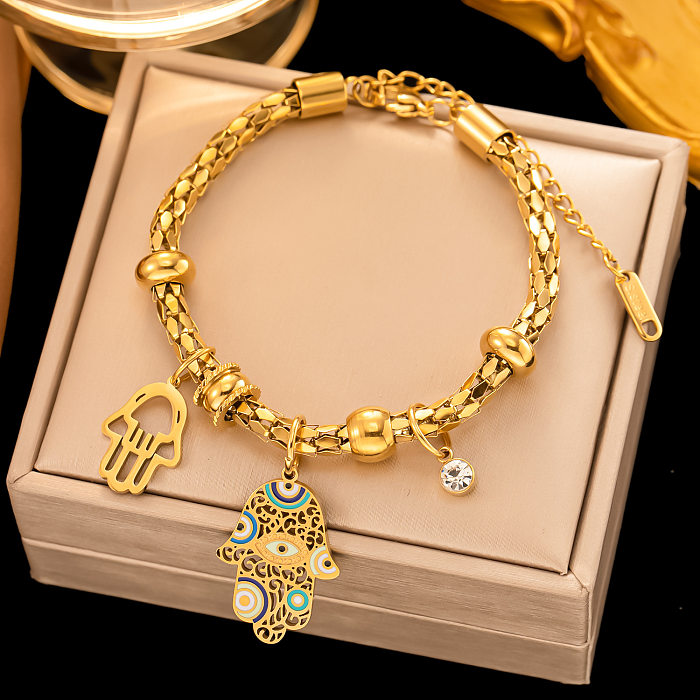 IG Style Ethnic Style Devil'S Eye Palm Titanium Steel Drip Glazed Plating Inlay Zircon 18K Gold Plated Bracelets Earrings Necklace