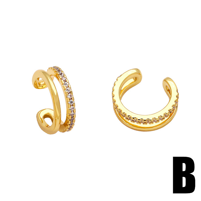 Simple Style Geometric Copper Gold Plated Zircon Ear Clips 1 Pair