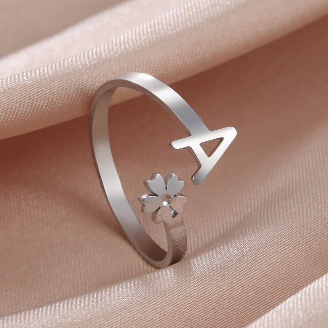 Casual Simple Style Letter Flower Stainless Steel Open Ring In Bulk