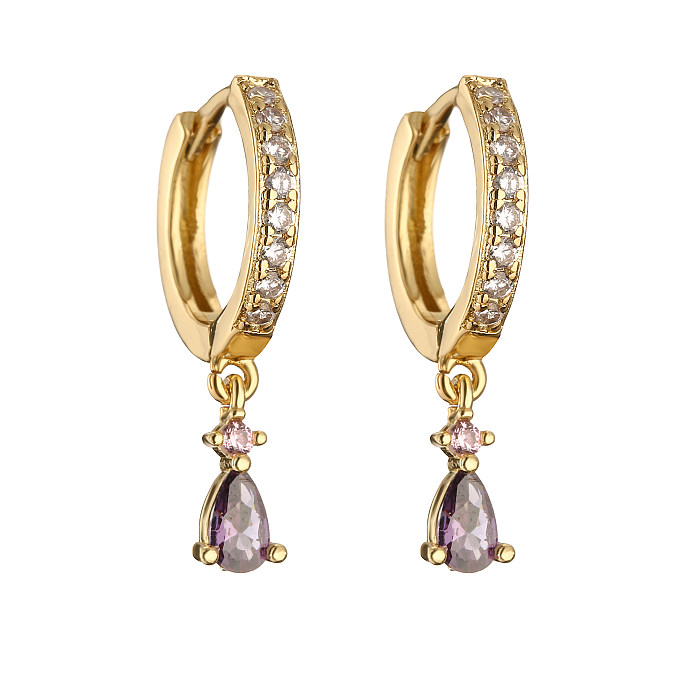 1 Pair Casual Elegant Vacation Water Droplets Plating Inlay Copper Zircon 18K Gold Plated Drop Earrings