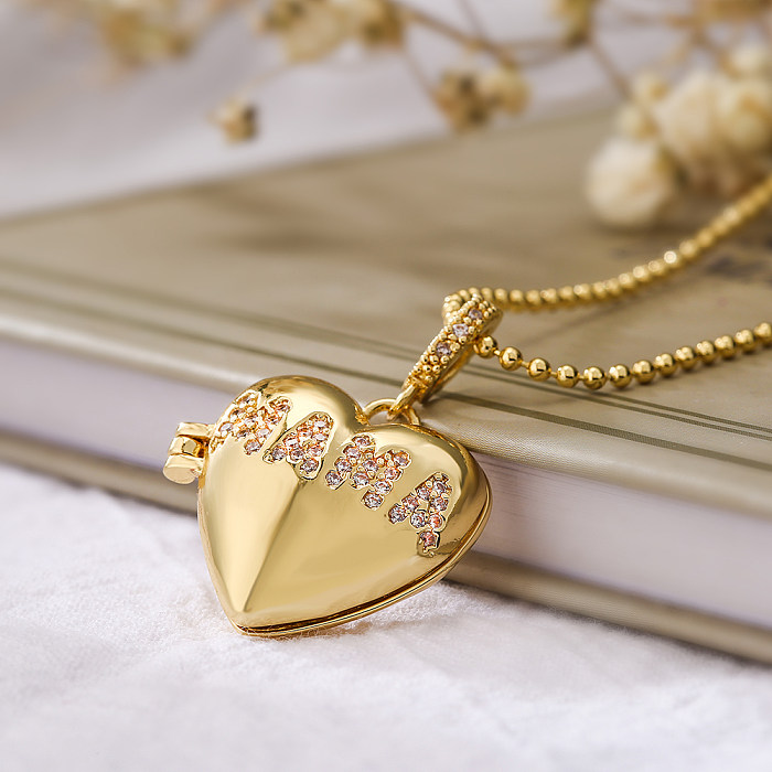 Collier pendentif plaqué or 18 carats avec incrustation de cuivre en forme de cœur et lettre de transport de Style Simple