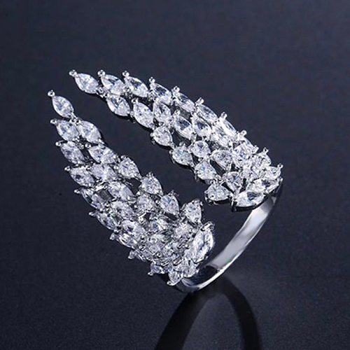 New Women's Open Full Diamonds Zircon Wings Adjustable Fashion Charm Copper Ring