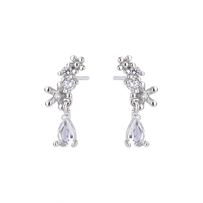 Fashion Water Droplets Copper Inlay Zircon Drop Earrings 1 Pair