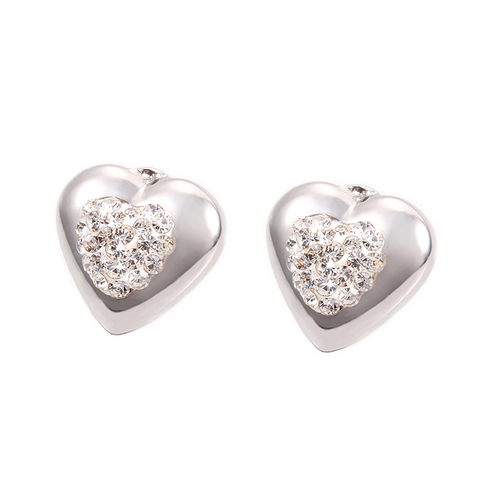 Sweet Heart Shape Titanium Steel Plating Inlay Rhinestones 18K Gold Plated Earrings Necklace