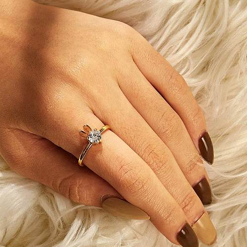 Novo Coelho bonito cobre incrustado zircão anel abertura anel ajustável