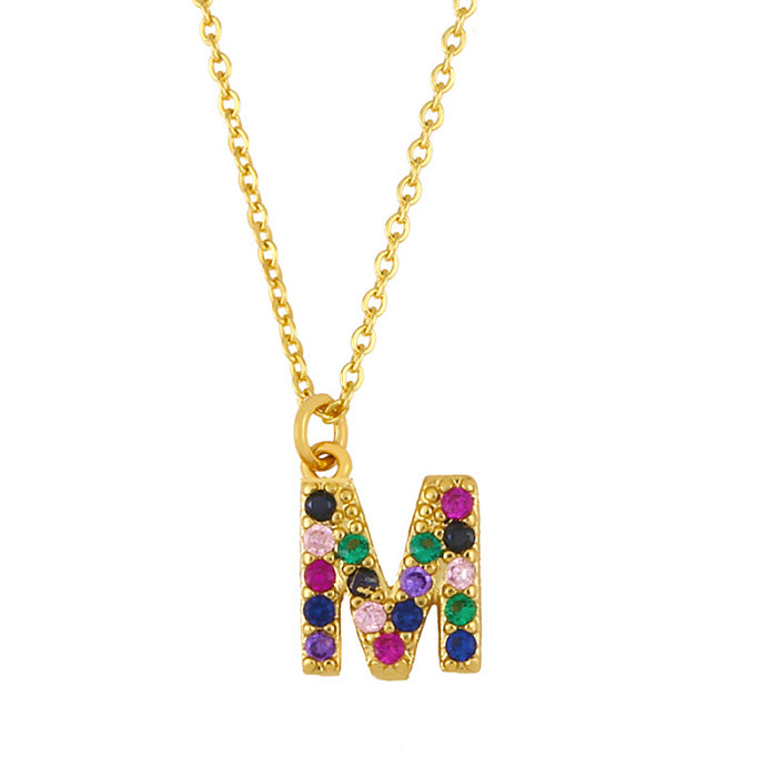 Modische Halskette mit Anhänger aus farbigem Zirkon mit Mikroeinlage und 26 Buchstaben