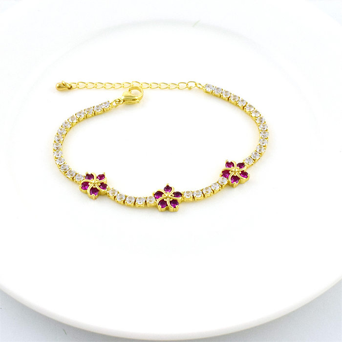 Sweet Flower Copper Inlay Zircon Bracelets