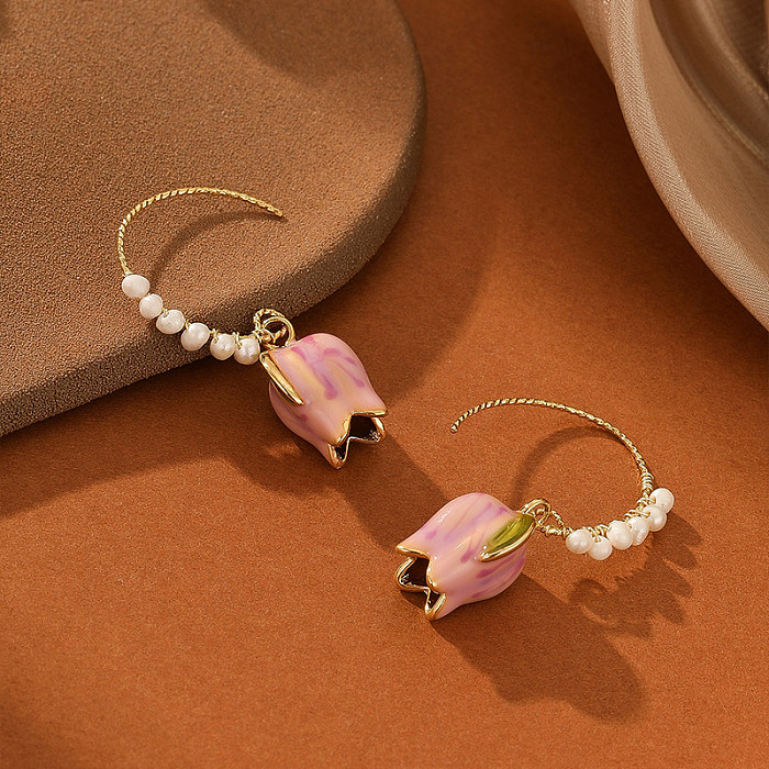 1 Pair Elegant Simple Style Flower Freshwater Pearl Copper Ear Hook
