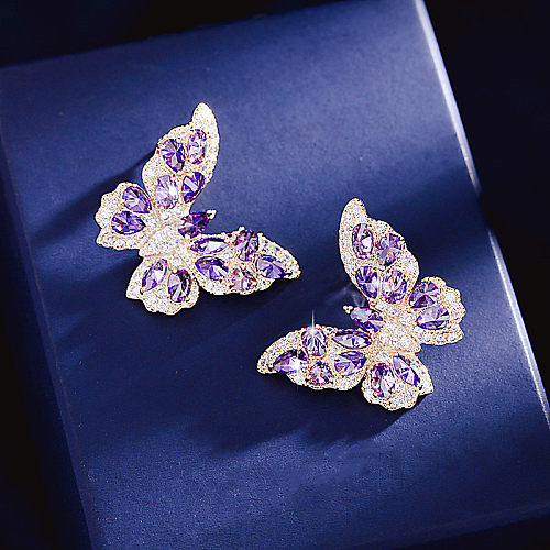 1 Pair Simple Style Butterfly Plating Inlay Copper Zircon Gold Plated Ear Studs