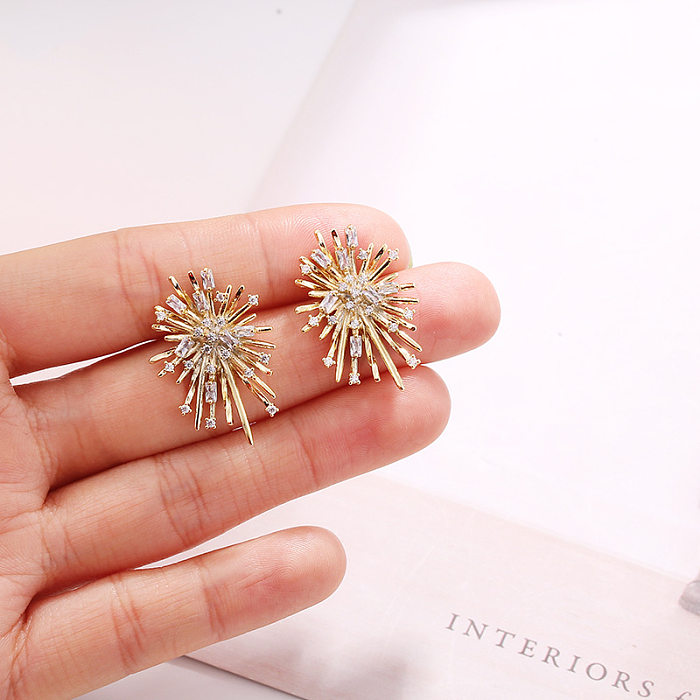 1 Pair Elegant Exaggerated Fireworks Inlay Copper Zircon Ear Studs