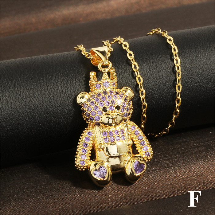 Factory In Stock European And American Style Love Bear Crown Pendant Necklace Personality Copper Inlaid Micro Diamond Clavicle Chain Accessories