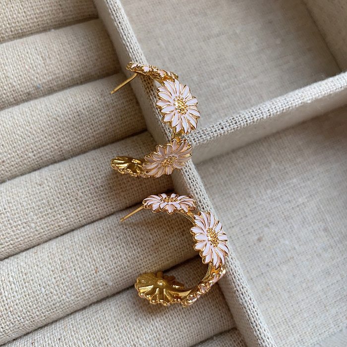 1 Pair Sweet Flower Plating Copper Earrings