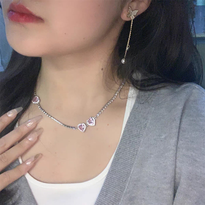 Sweet Heart Shape Copper Inlay Artificial Gemstones Earrings Necklace
