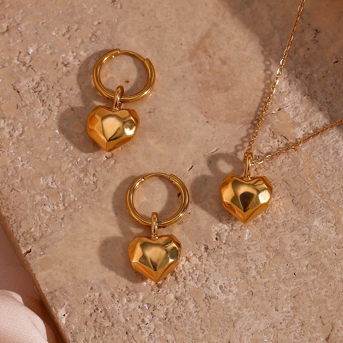 Estilo francês estilo simples formato de coração chapeamento de aço inoxidável colar de brincos banhado a ouro 18K