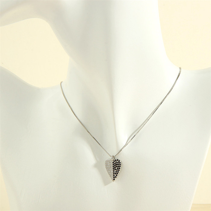 Romantic Simple Style Heart Shape Copper 18K Gold Plated Zircon Pendant Necklace In Bulk