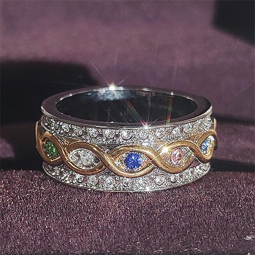 Classic Style Round Copper Plating Inlay Artificial Gemstones Rings