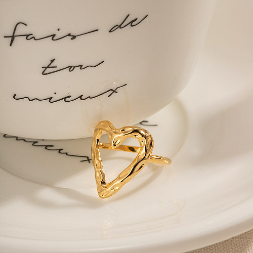خاتم مفتوح مطلي بالذهب عيار 18 قيراط من الفولاذ المقاوم للصدأ على شكل قلب بتصميم بسيط بكميات كبيرة