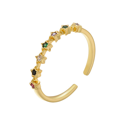 Elegant Luxurious Star Copper Plating Inlay Zircon 18K Gold Plated Open Rings
