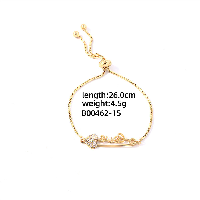 Casual Vintage Style Shiny Round Square Copper Plating Inlay Zircon Gold Plated Bracelets