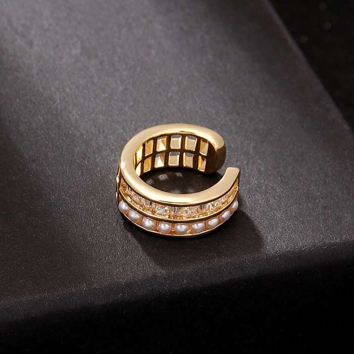 1 Piece Korean Style C Shape Copper Plating Inlay Artificial Pearls Zircon Ear Clips
