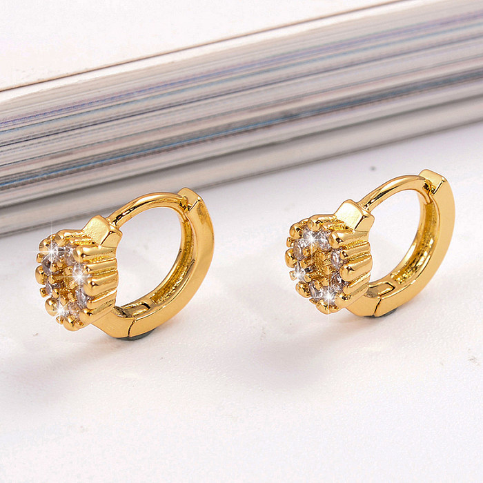 1 Pair Vintage Style Simple Style Flower Plating Inlay Copper Zircon 18K Gold Plated Earrings
